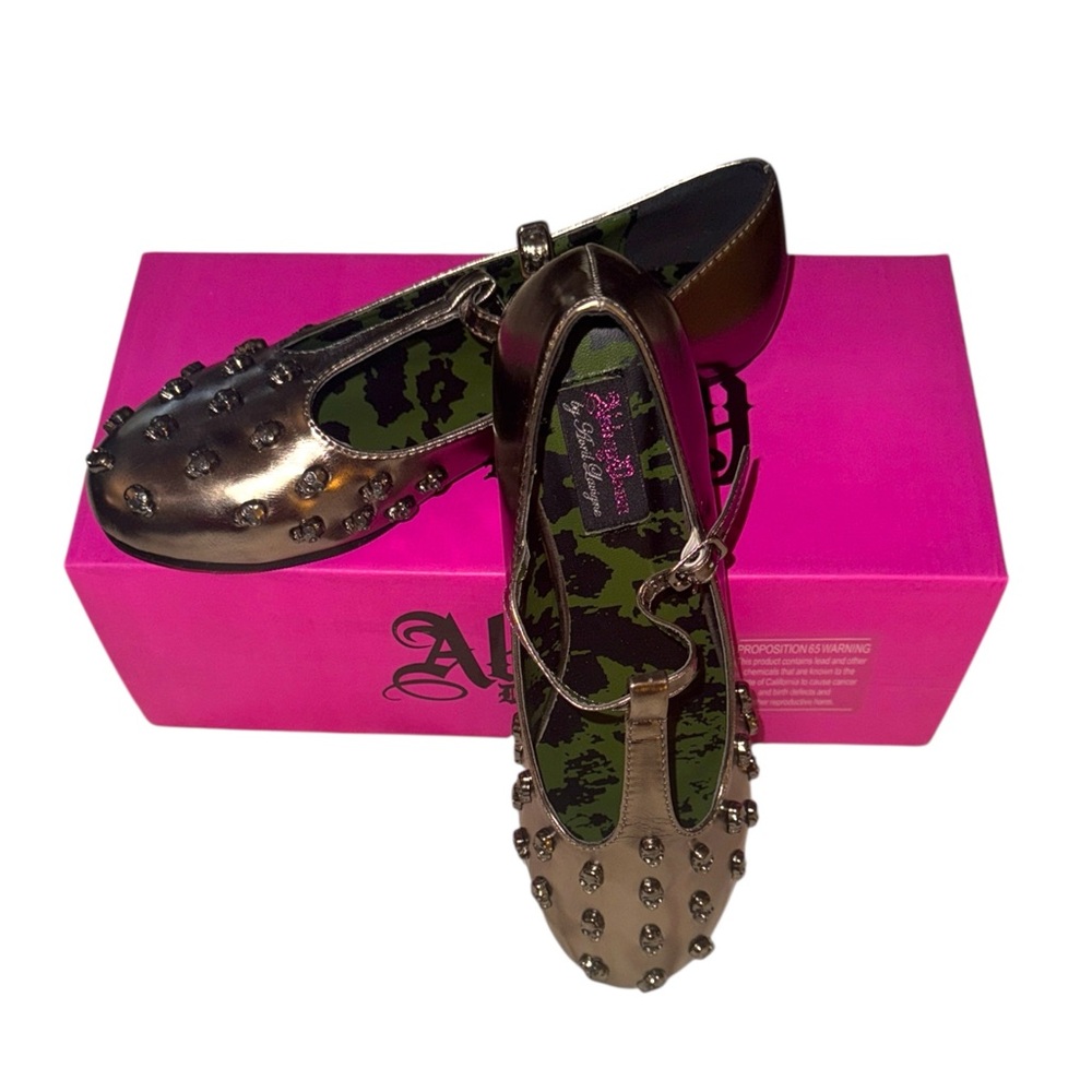 Abbey Dawn Metallic Skull Studded Flats